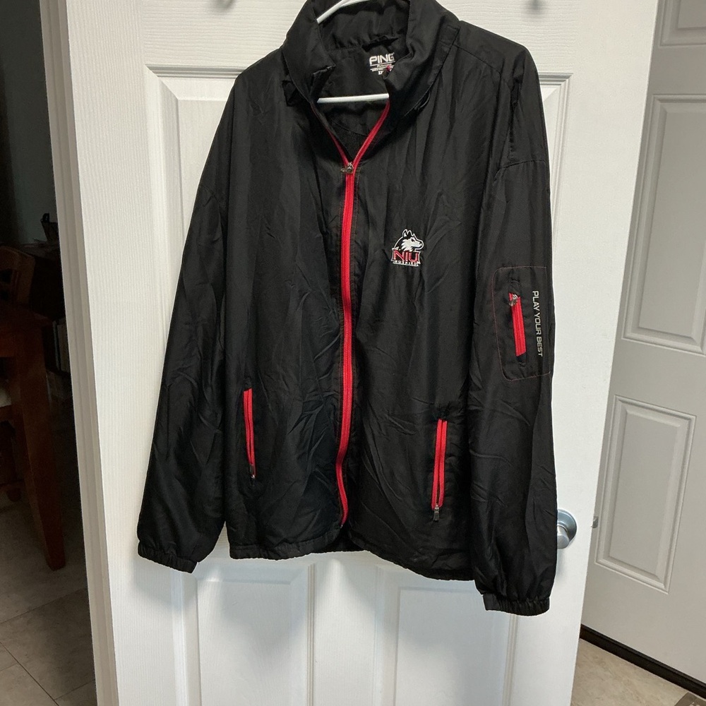 Ping Black and Red Windbreaker Hooded Jacket with NIU Huskies Logo Sz XXL